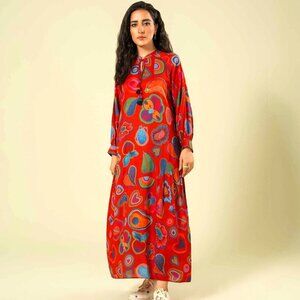 Printed abstract colorful  patterns flowy maxi pullover  dress women size XS/S